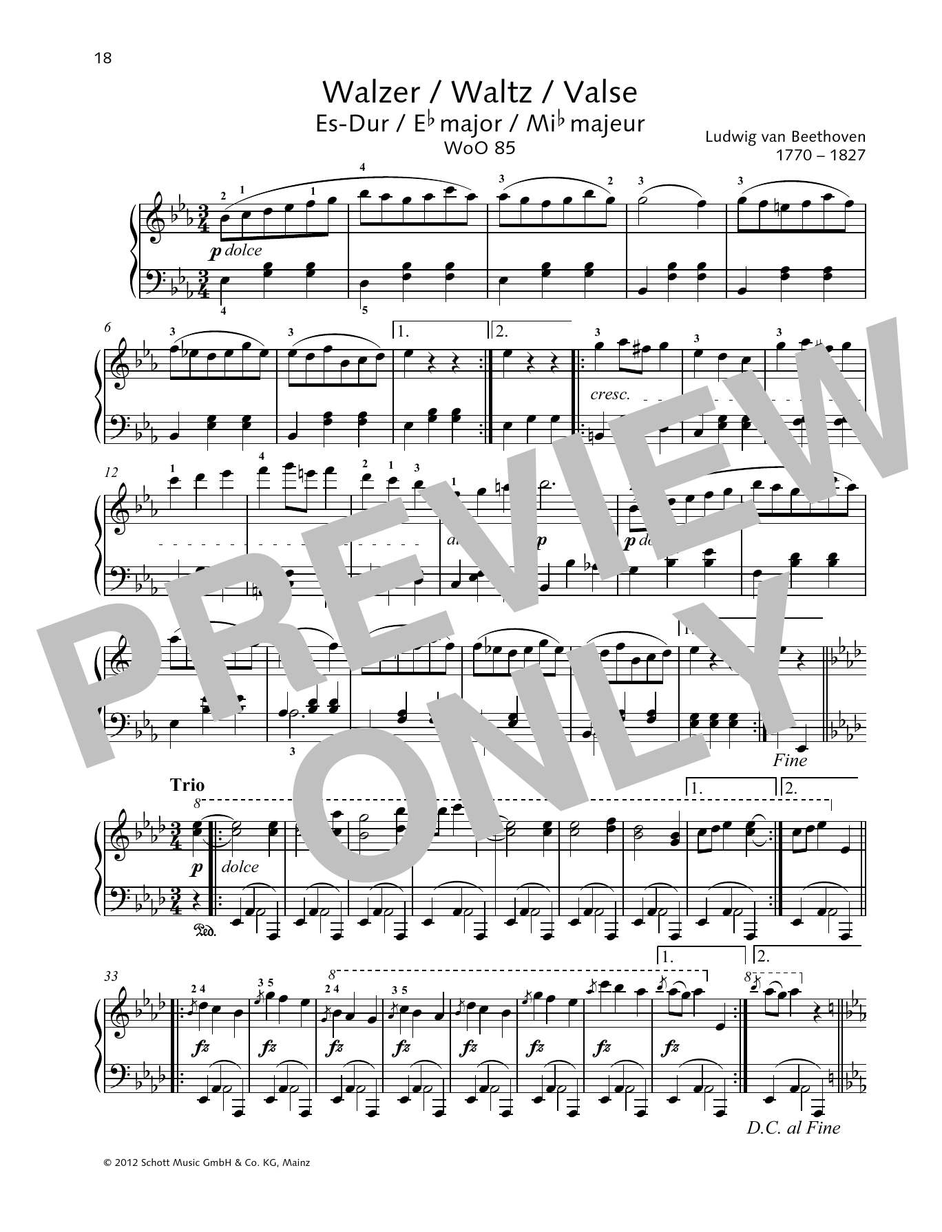 Ludwig van Beethoven Waltz E-flat major Sheet Music