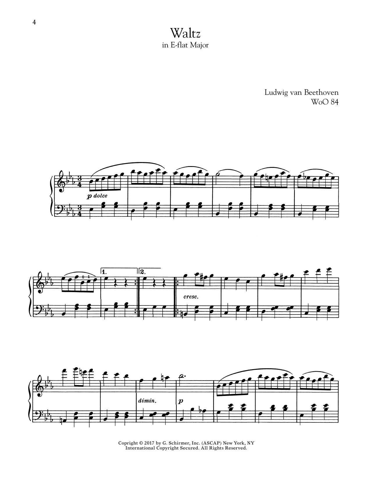 Ludwig van Beethoven Waltz In E-Flat Major, WoO 84 Sheet Music