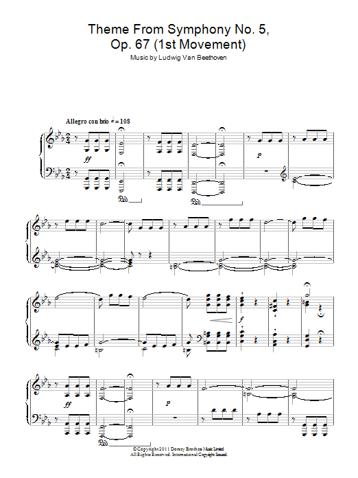 Lugwig Van Beethoven Theme from Symphony No. 5, Op. 67 (1st Movement) Sheet Music