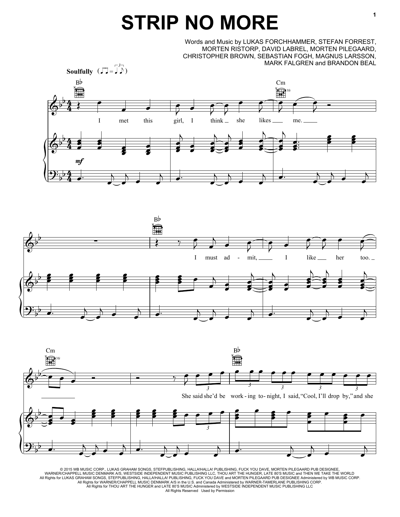 Lukas Graham Strip No More Sheet Music