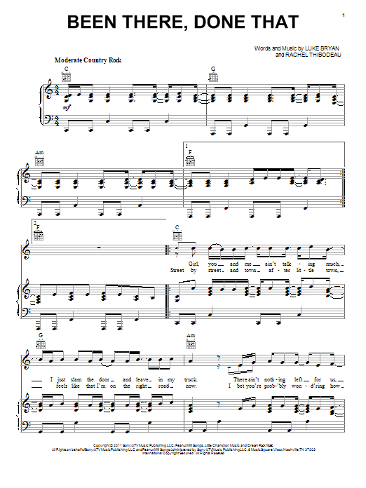 Luke Bryan Been There, Done That Sheet Music
