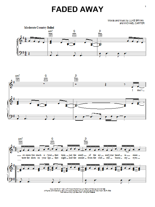 Luke Bryan Faded Away Sheet Music