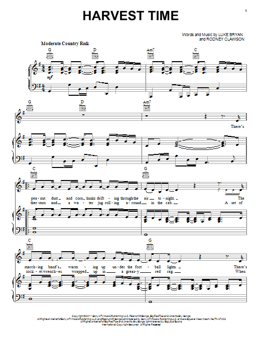 Luke Bryan Harvest Time Sheet Music