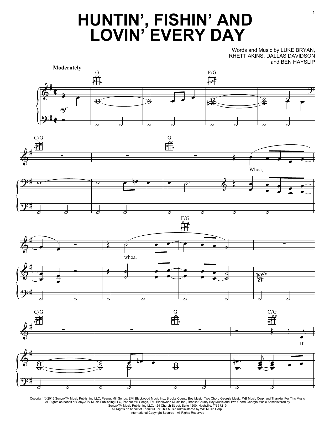 Luke Bryan Huntin', Fishin' And Lovin' Every Day Sheet Music