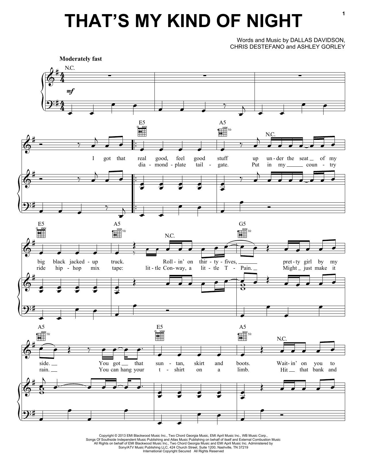 Luke Bryan That's My Kind Of Night Sheet Music