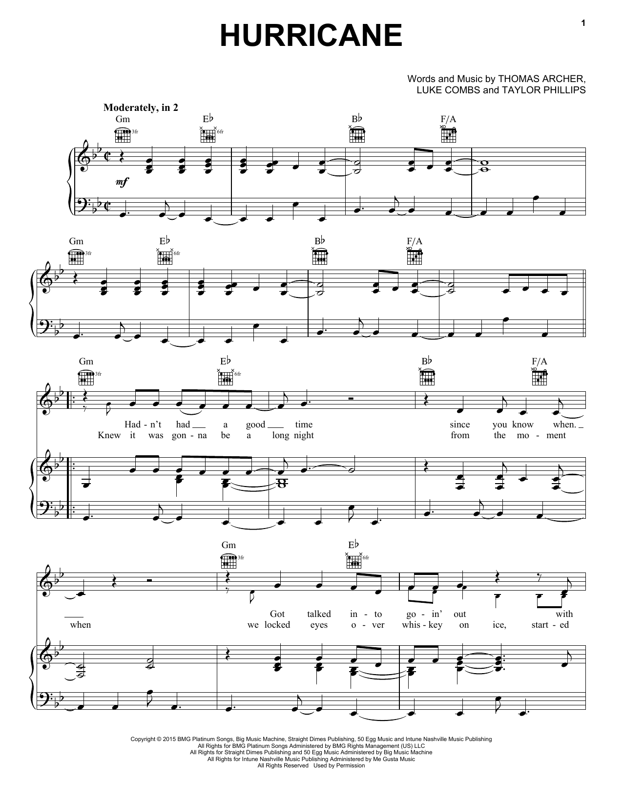 Luke Combs Hurricane Sheet Music