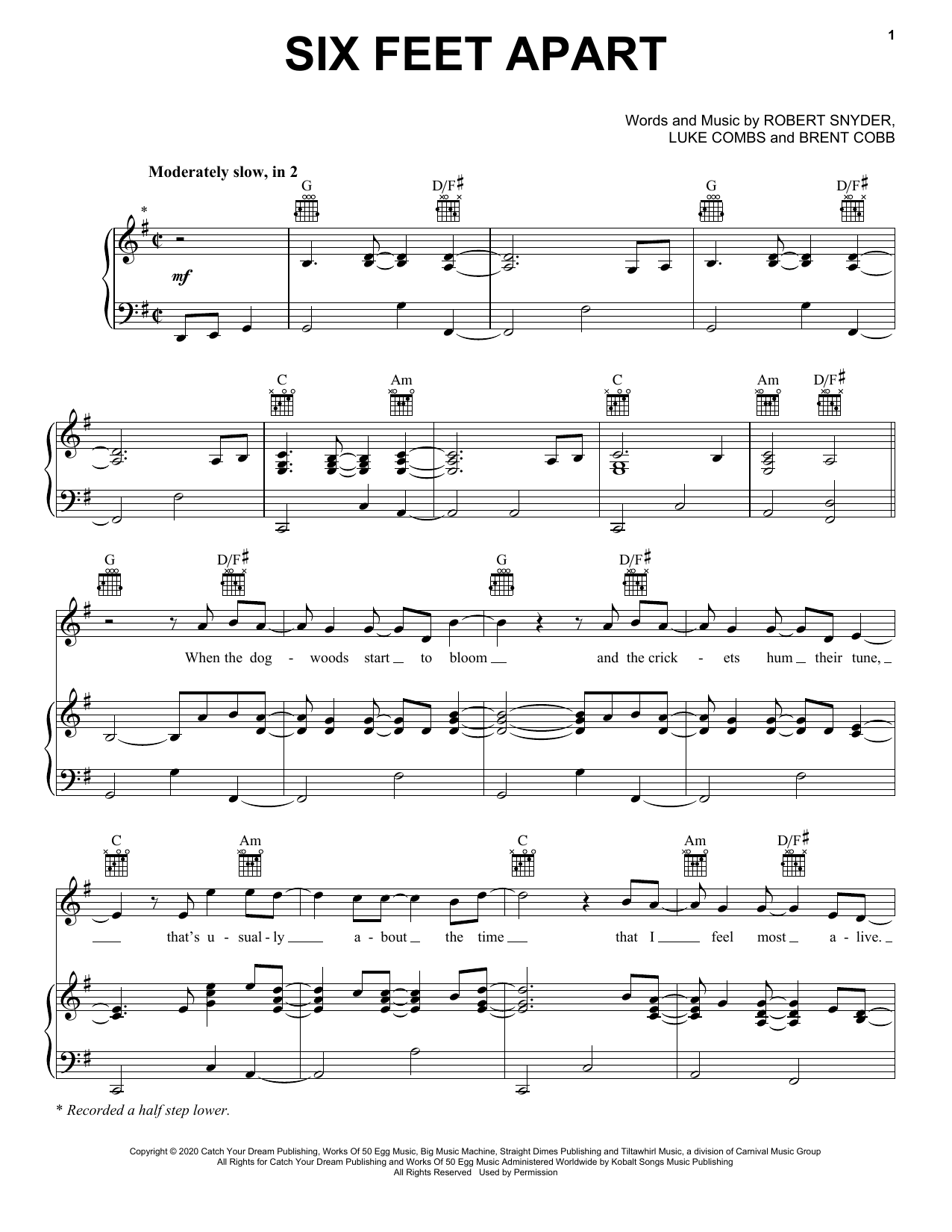 Luke Combs Six Feet Apart Sheet Music
