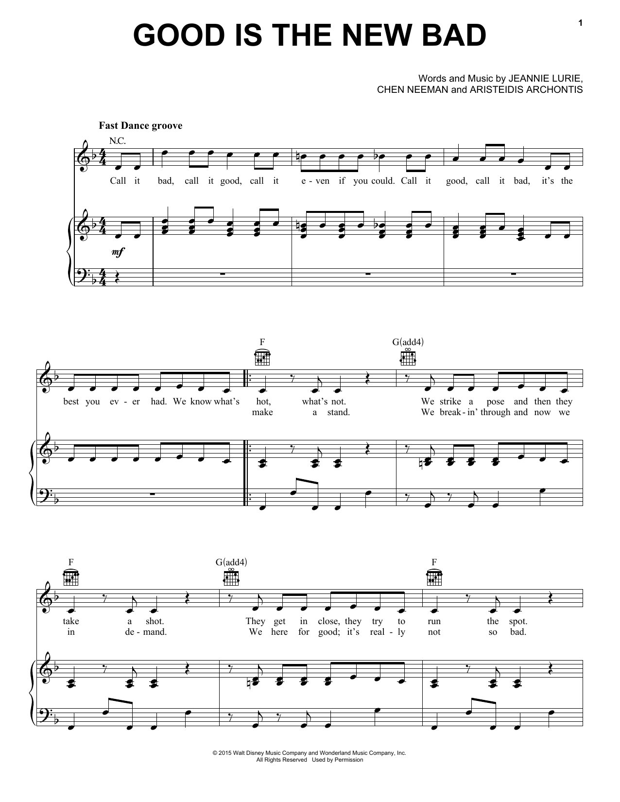 Lurie, Neeman, & Archontis Good Is The New Bad (from Disney's Descendants) Sheet Music