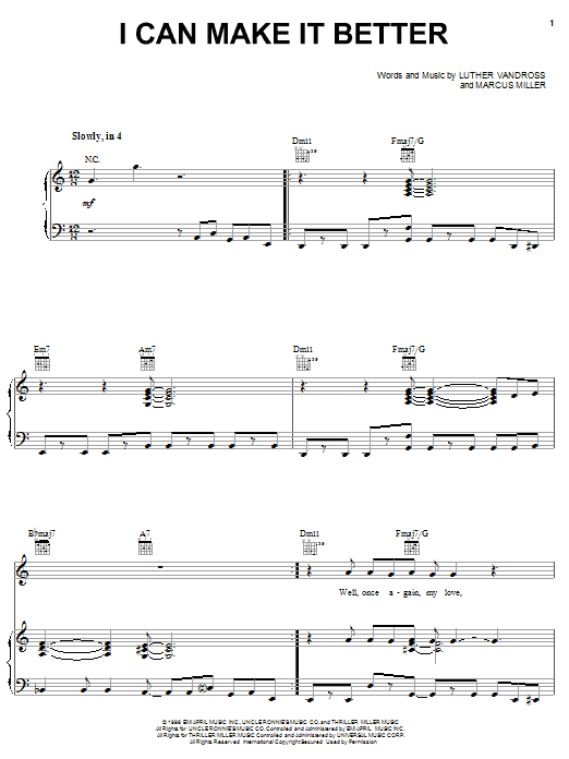 Luther Vandross I Can Make It Better Sheet Music