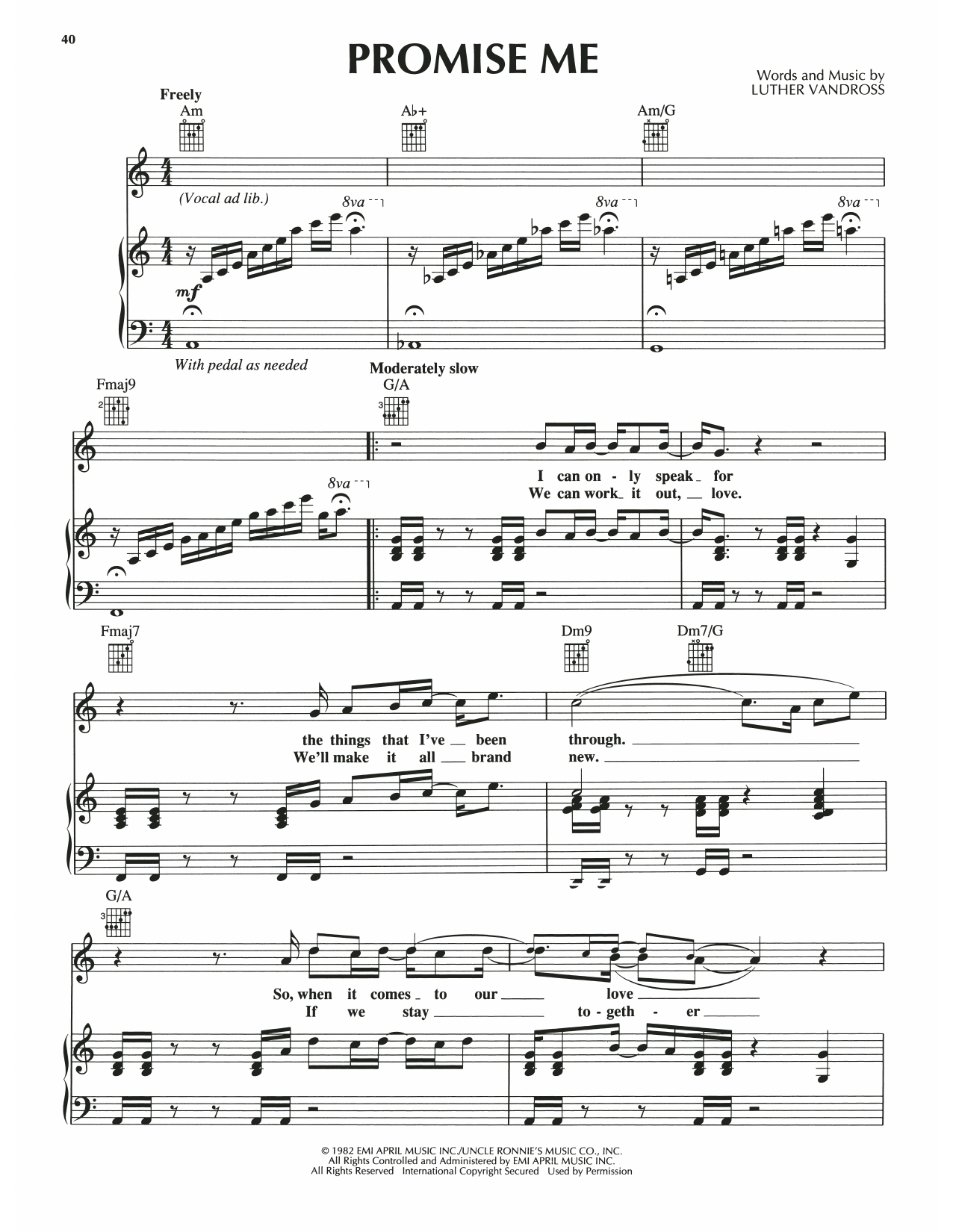 Luther Vandross Promise Me Sheet Music