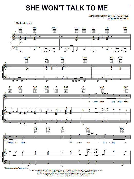 Luther Vandross She Won't Talk To Me Sheet Music