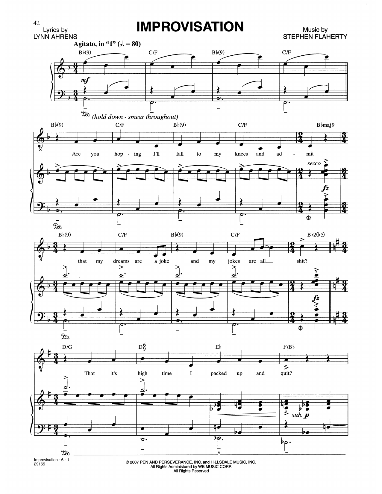 Lynn Ahrens and Stephen Flaherty Improvisation (from The Glorious Ones) Sheet Music