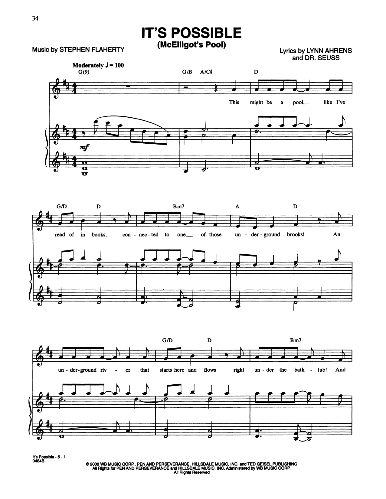 Lynn Ahrens and Stephen Flaherty It's Possible (In McElligot's Pool) (from Seussical The Musical) Sheet Music