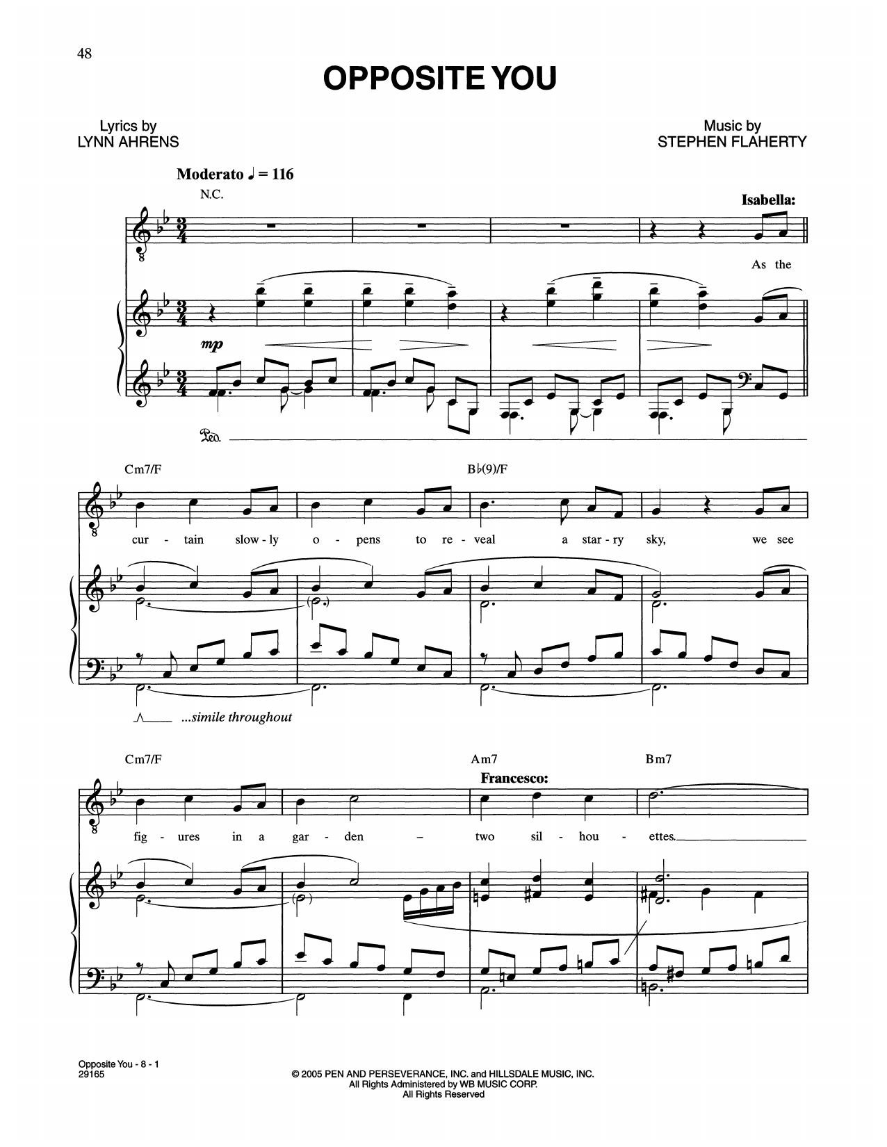 Lynn Ahrens and Stephen Flaherty Opposite You (from The Glorious Ones) Sheet Music
