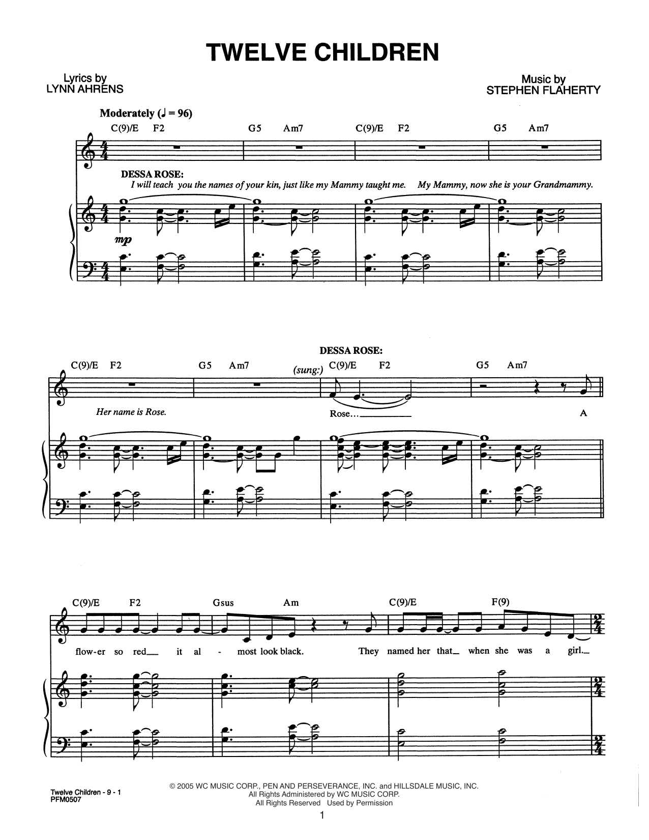 Lynn Ahrens and Stephen Flaherty Twelve Children (from Dessa Rose: A New Musical) Sheet Music