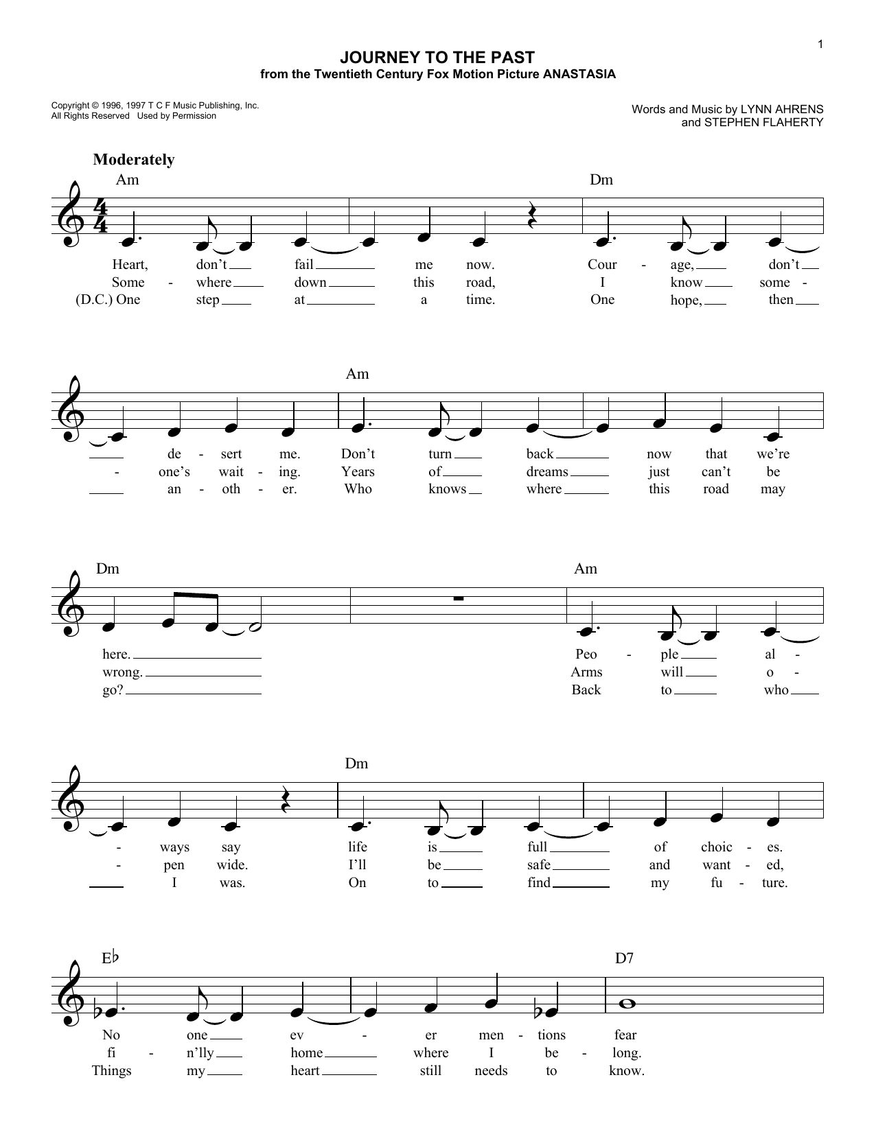 Lynn Ahrens Journey To The Past Sheet Music