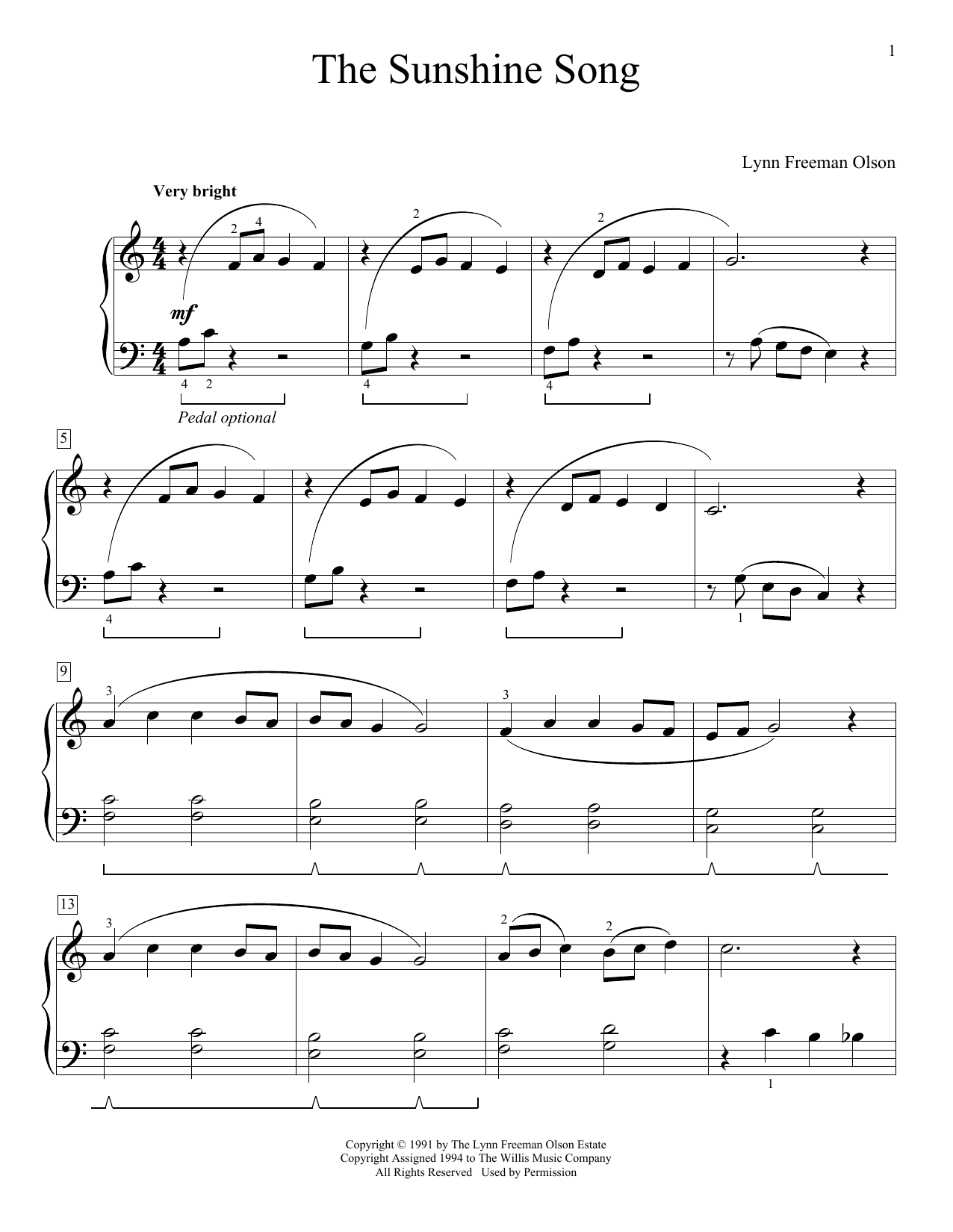Lynn Freeman Olson The Sunshine Song Sheet Music
