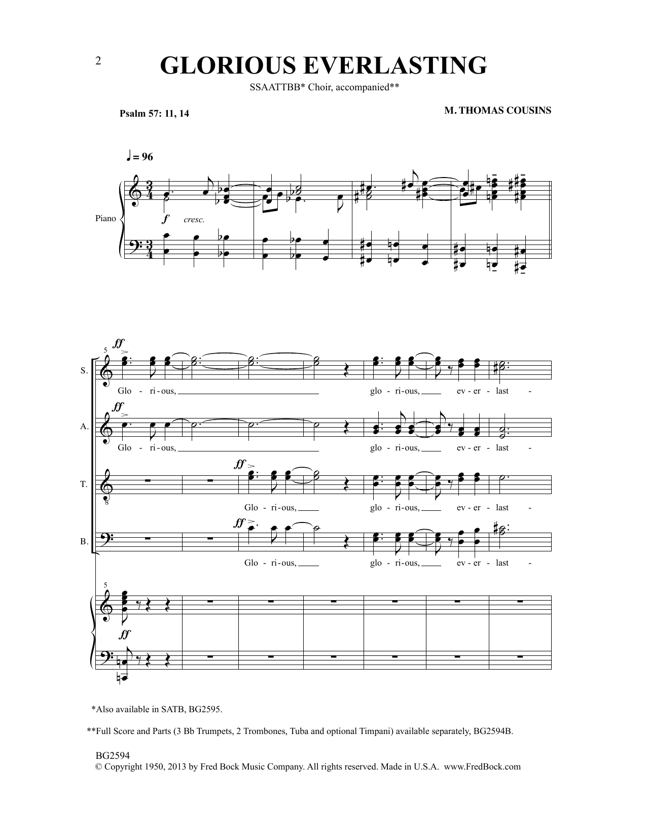 M. Thomas Cousins Glorious Everlasting Sheet Music