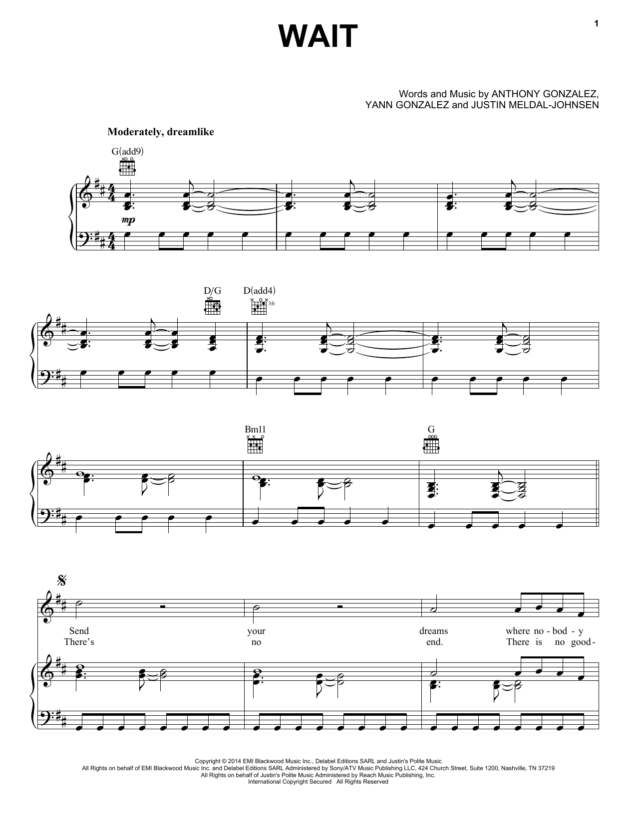 M83 Wait Sheet Music