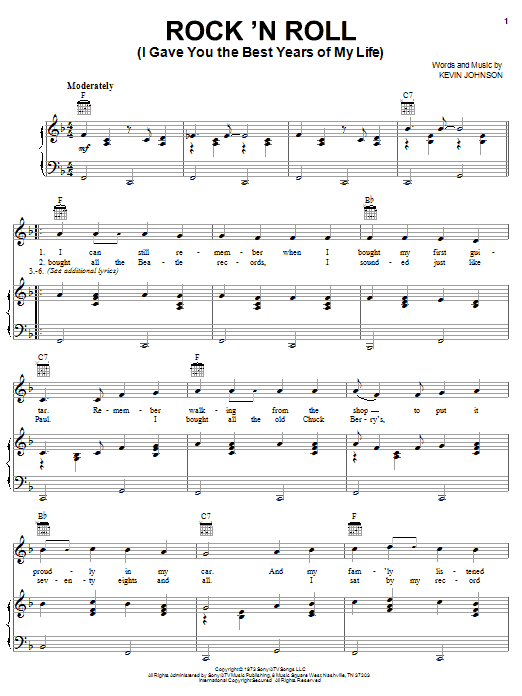 Mac Davis Rock 'N Roll (I Gave You The Best Years Of My Life) Sheet Music