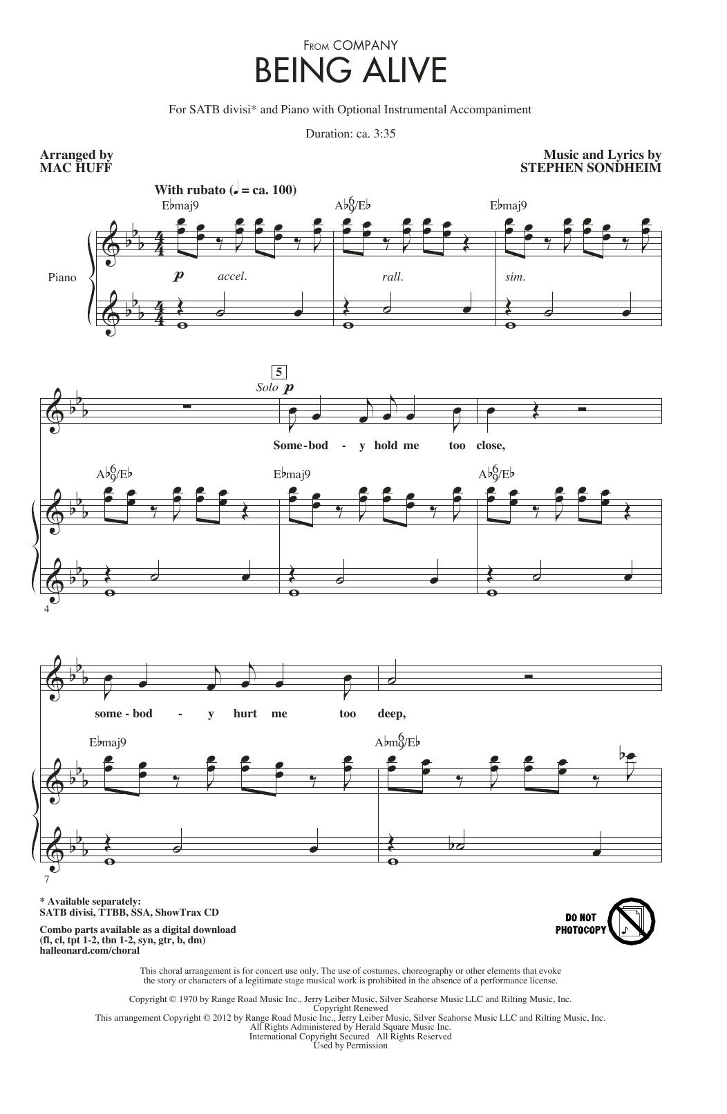 Mac Huff Being Alive Sheet Music