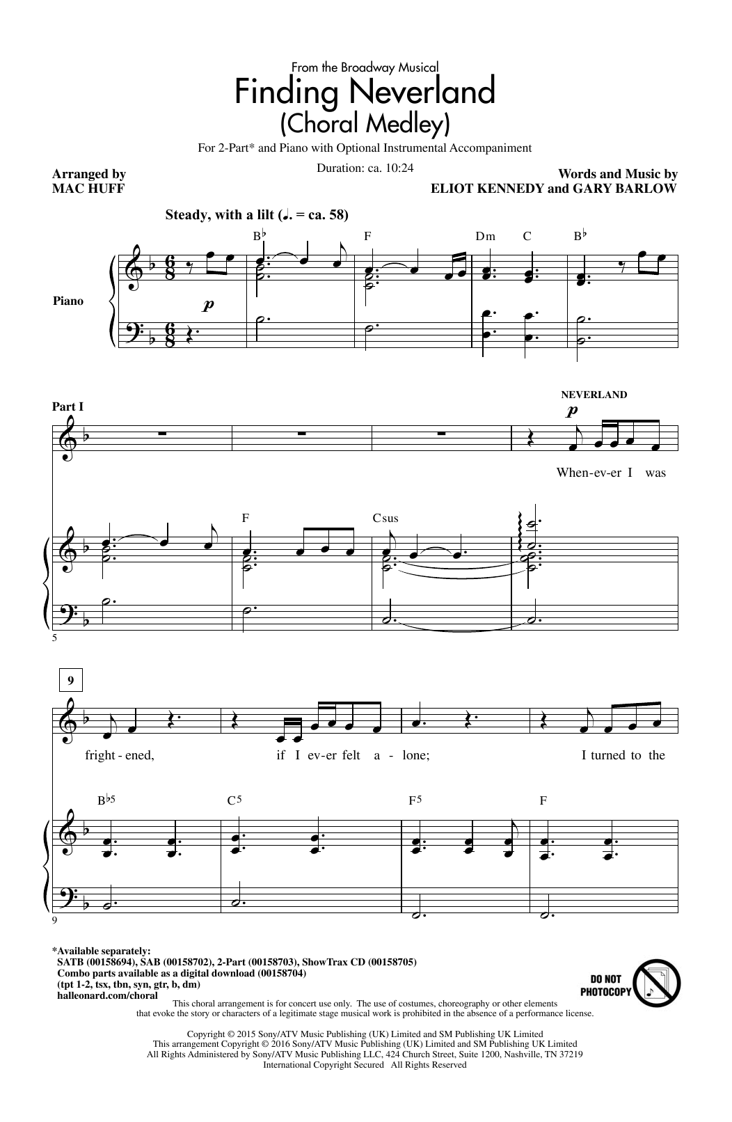 Mac Huff Finding Neverland (Choral Medley) Sheet Music