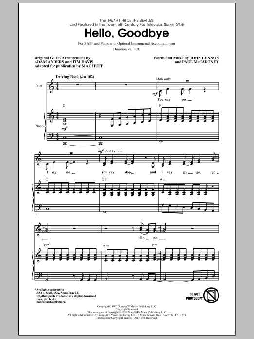 Mac Huff Hello, Goodbye Sheet Music