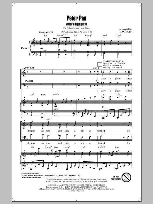 Mac Huff I Won't Grow Up Sheet Music