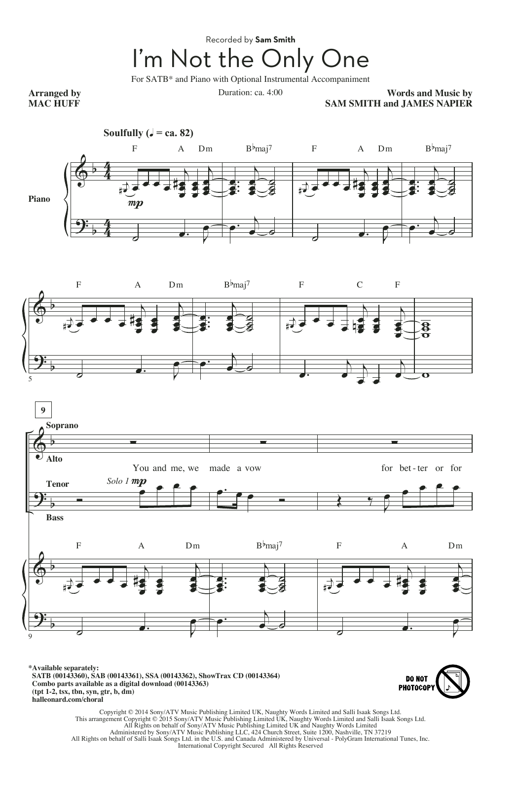 Mac Huff I'm Not The Only One Sheet Music