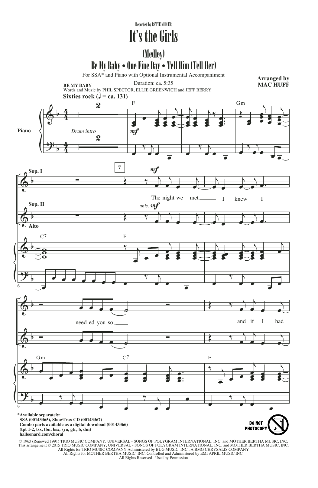 Mac Huff It's The Girls (Medley) Sheet Music