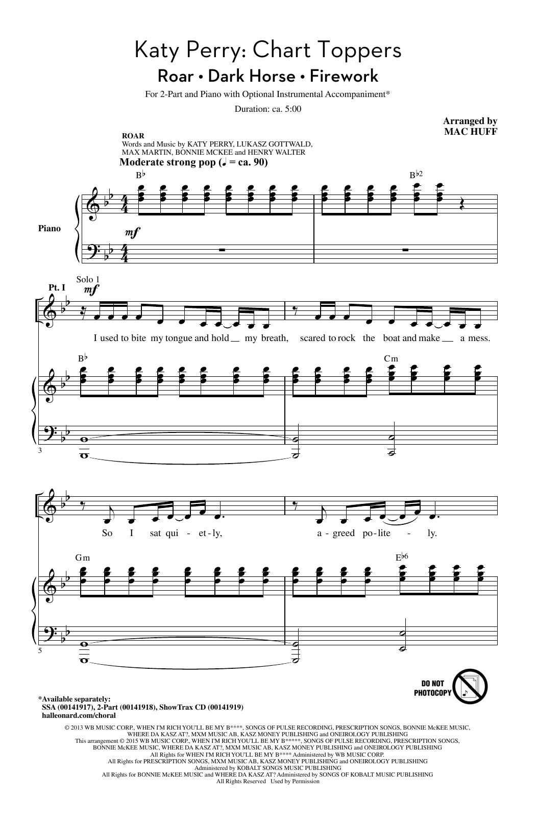 Mac Huff Katy Perry: Chart Toppers Sheet Music