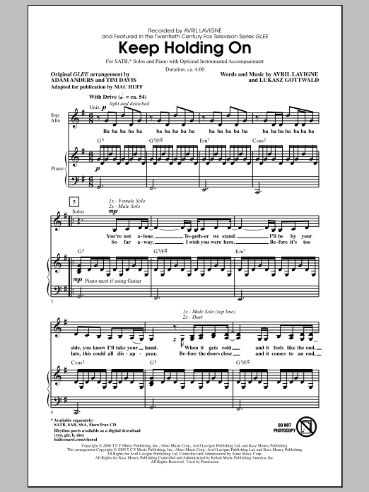 Mac Huff Keep Holding On Sheet Music