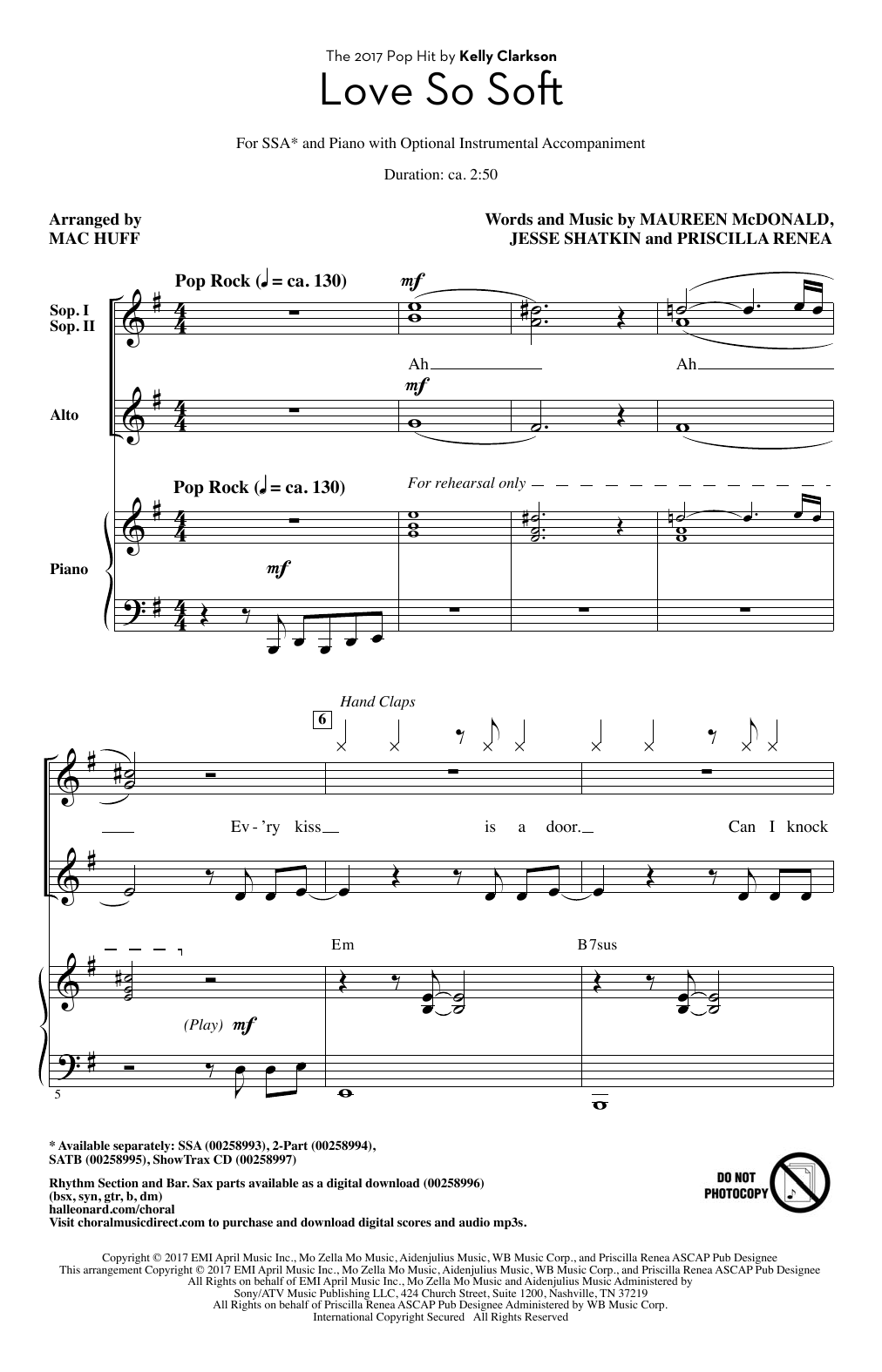 Mac Huff Love So Soft Sheet Music