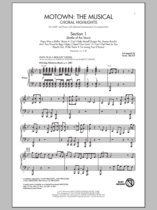 Mac Huff Motown: The Musical (Choral Highlights) Sheet Music