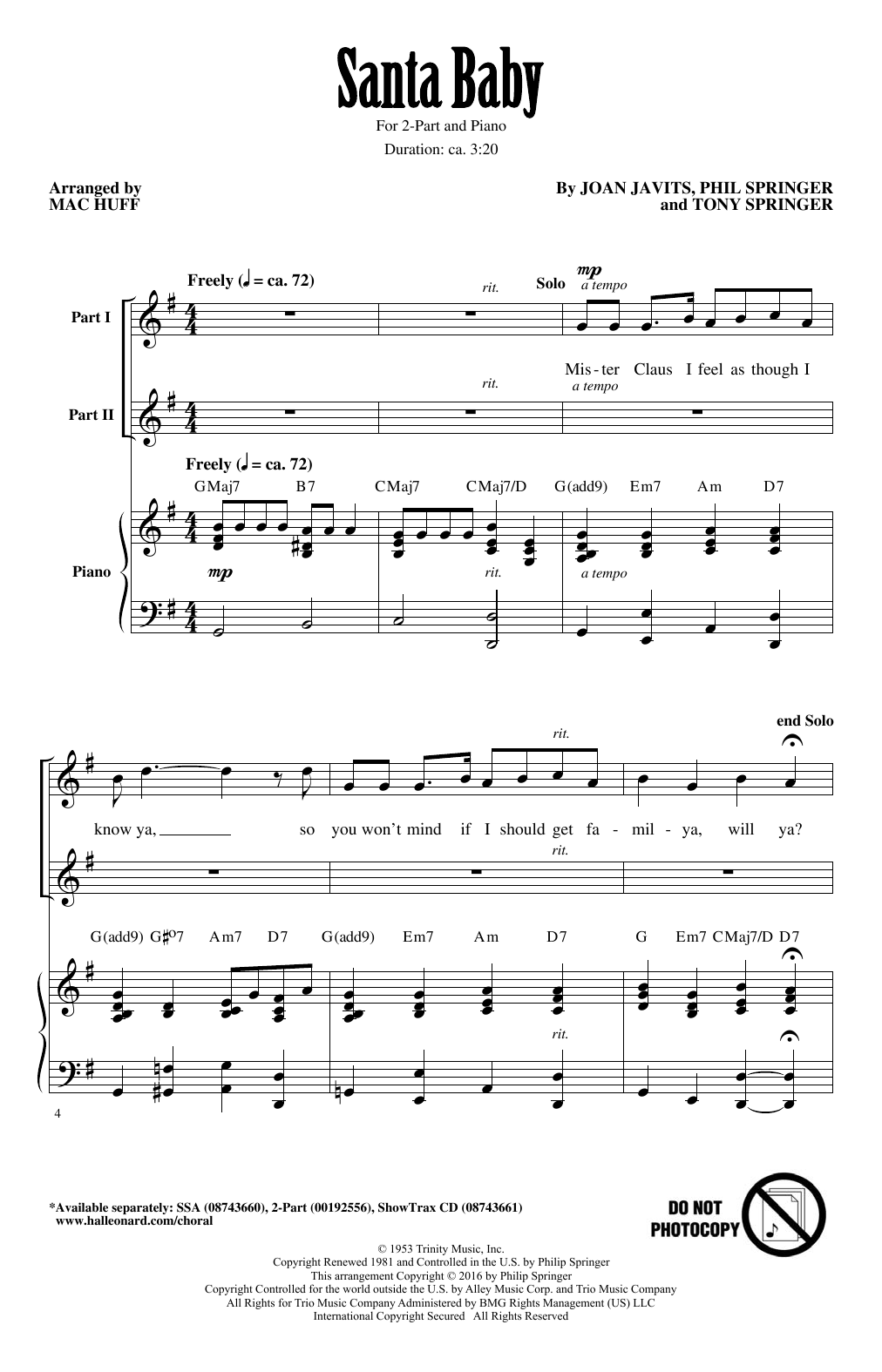 Mac Huff Santa Baby Sheet Music