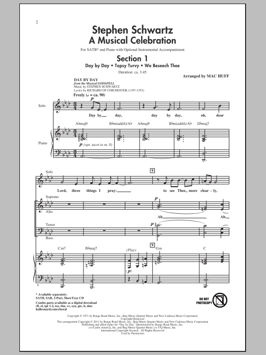 Mac Huff Stephen Schwartz: A Musical Celebration (Medley) Sheet Music