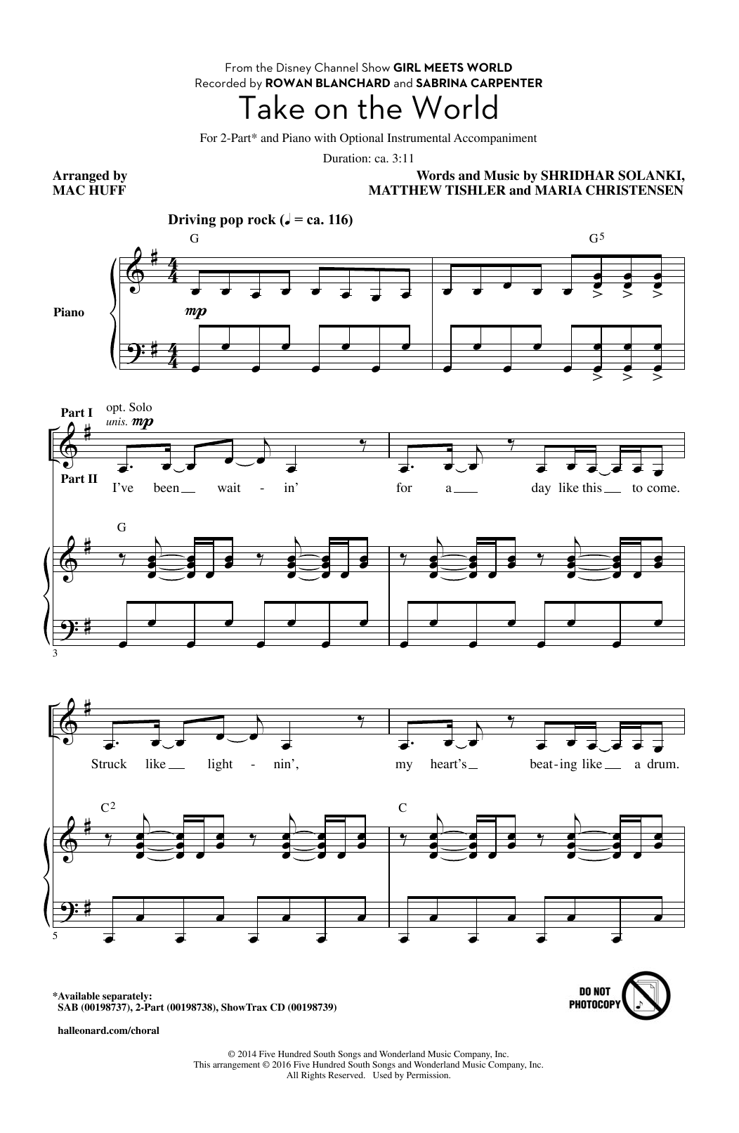 Mac Huff Take On The World Sheet Music