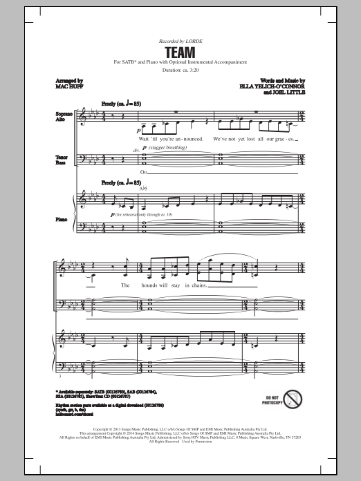 Mac Huff Team Sheet Music