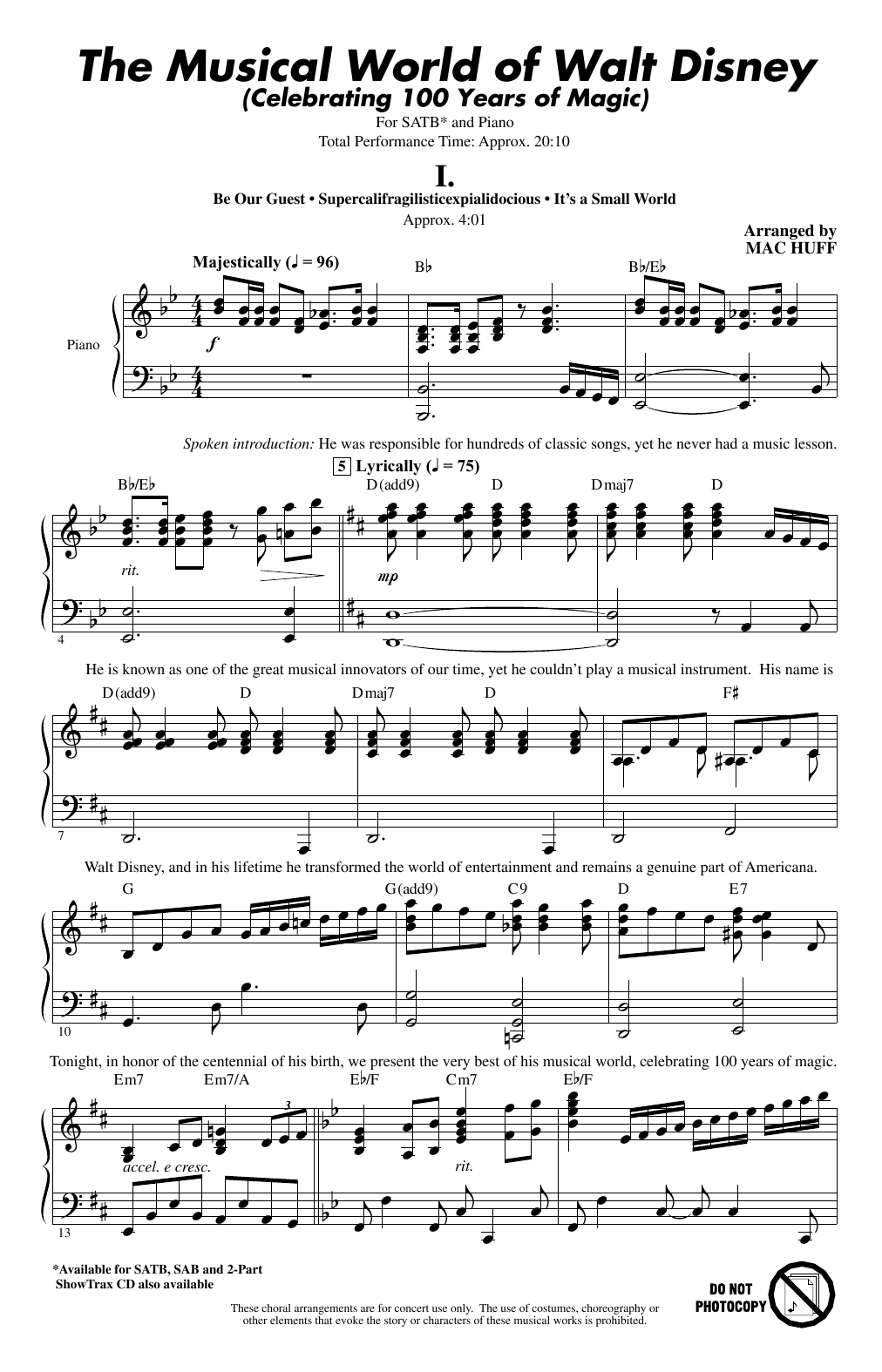 Mac Huff The Musical World Of Walt Disney Sheet Music