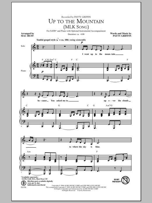 Mac Huff Up To The Mountain (MLK Song) Sheet Music