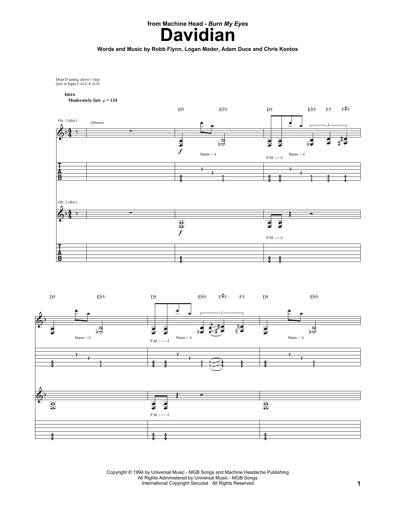 Machine Head Davidian Sheet Music
