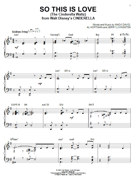 Mack David, Al Hoffman and Jerry Livingston So This Is Love (from Cinderella) [Jazz version] (arr. Brent Edstrom) Sheet Music