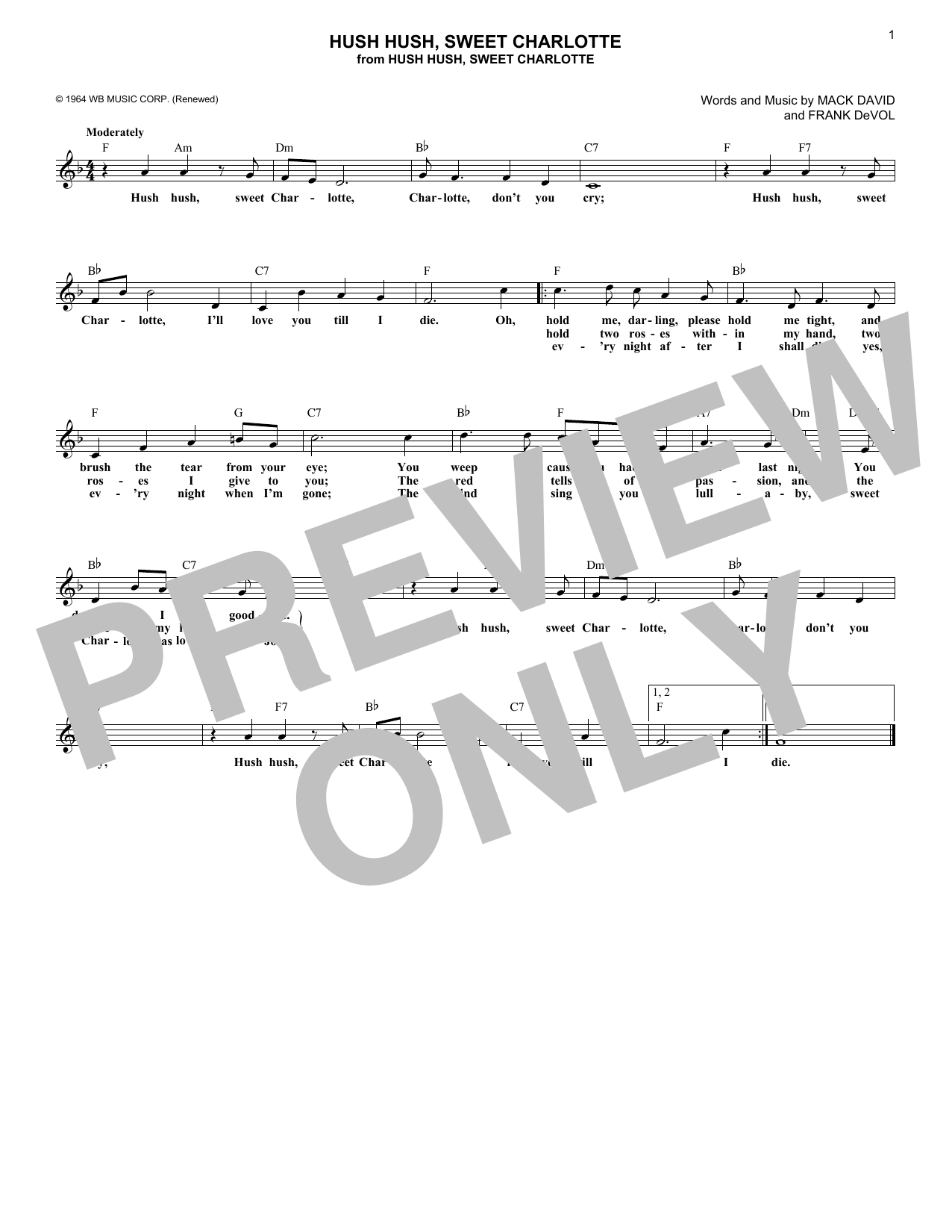 Mack David Hush, Hush Sweet Charlotte Sheet Music