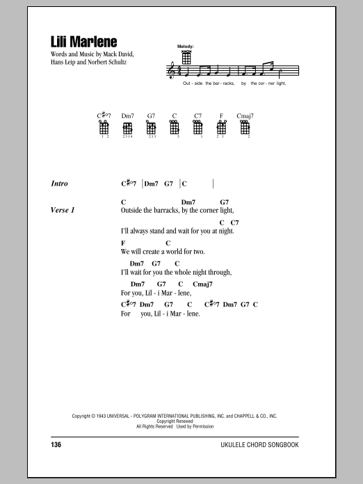 Mack David Lili Marlene Sheet Music