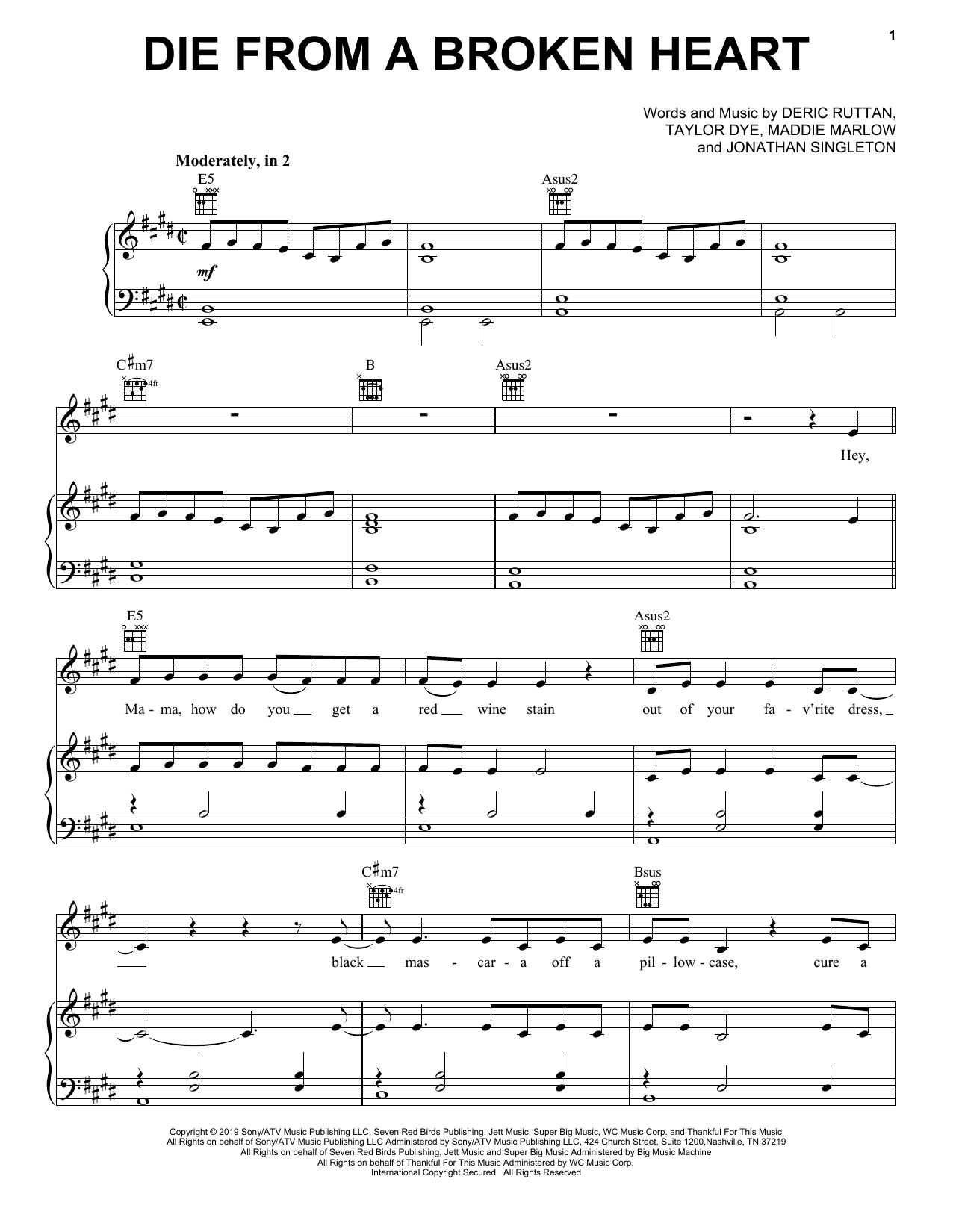 Maddie & Tae Die From A Broken Heart Sheet Music