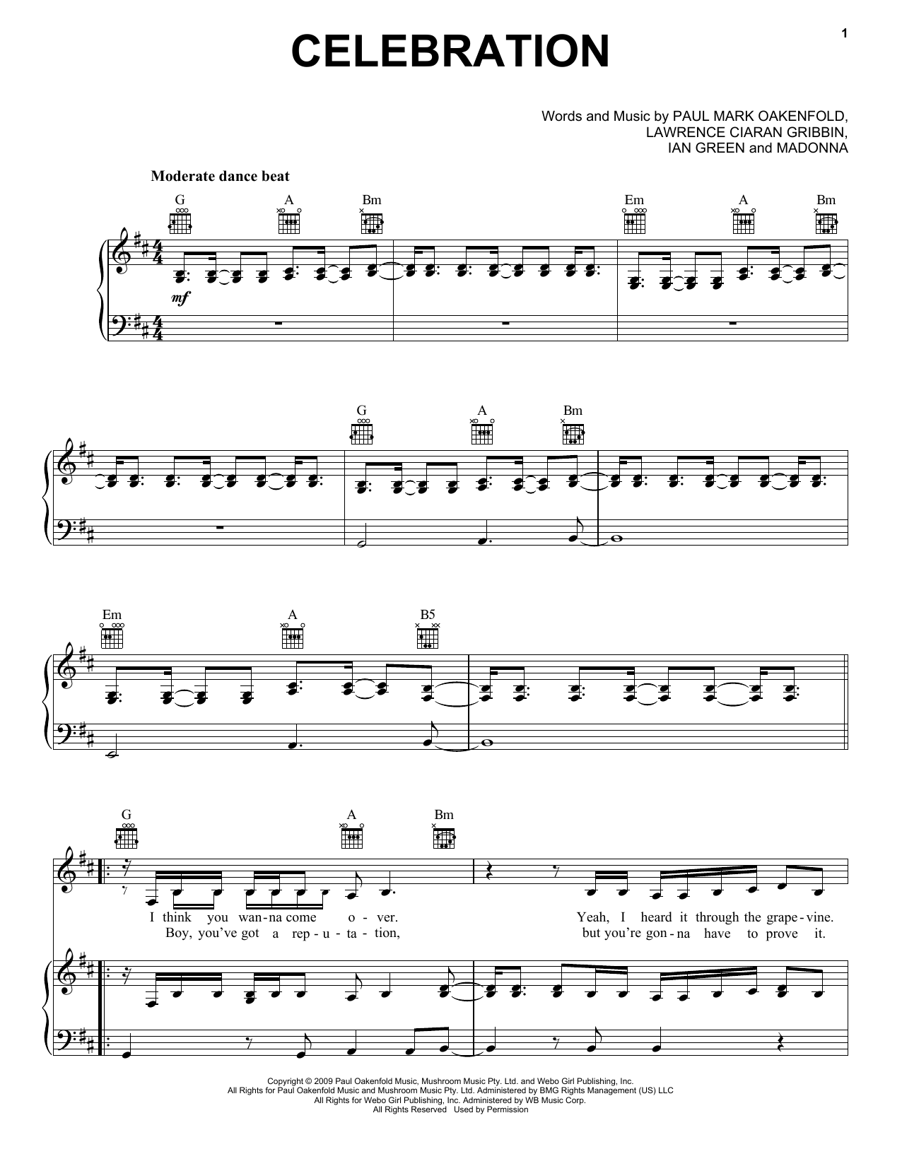 Madonna Celebration Sheet Music
