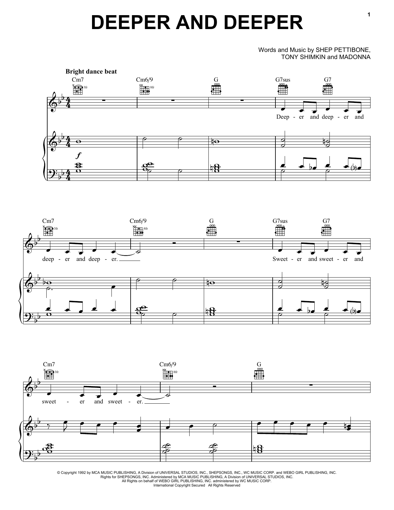 Madonna Deeper And Deeper Sheet Music