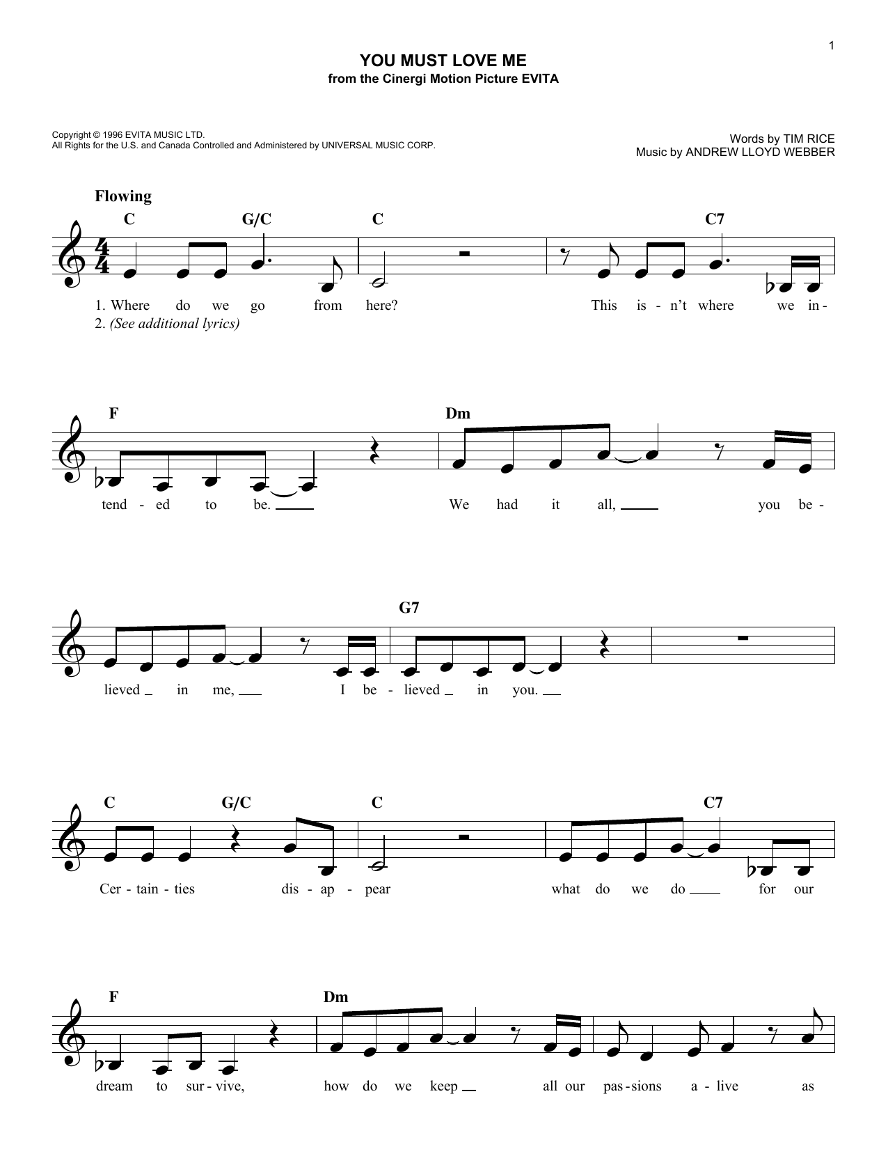 Madonna You Must Love Me Sheet Music