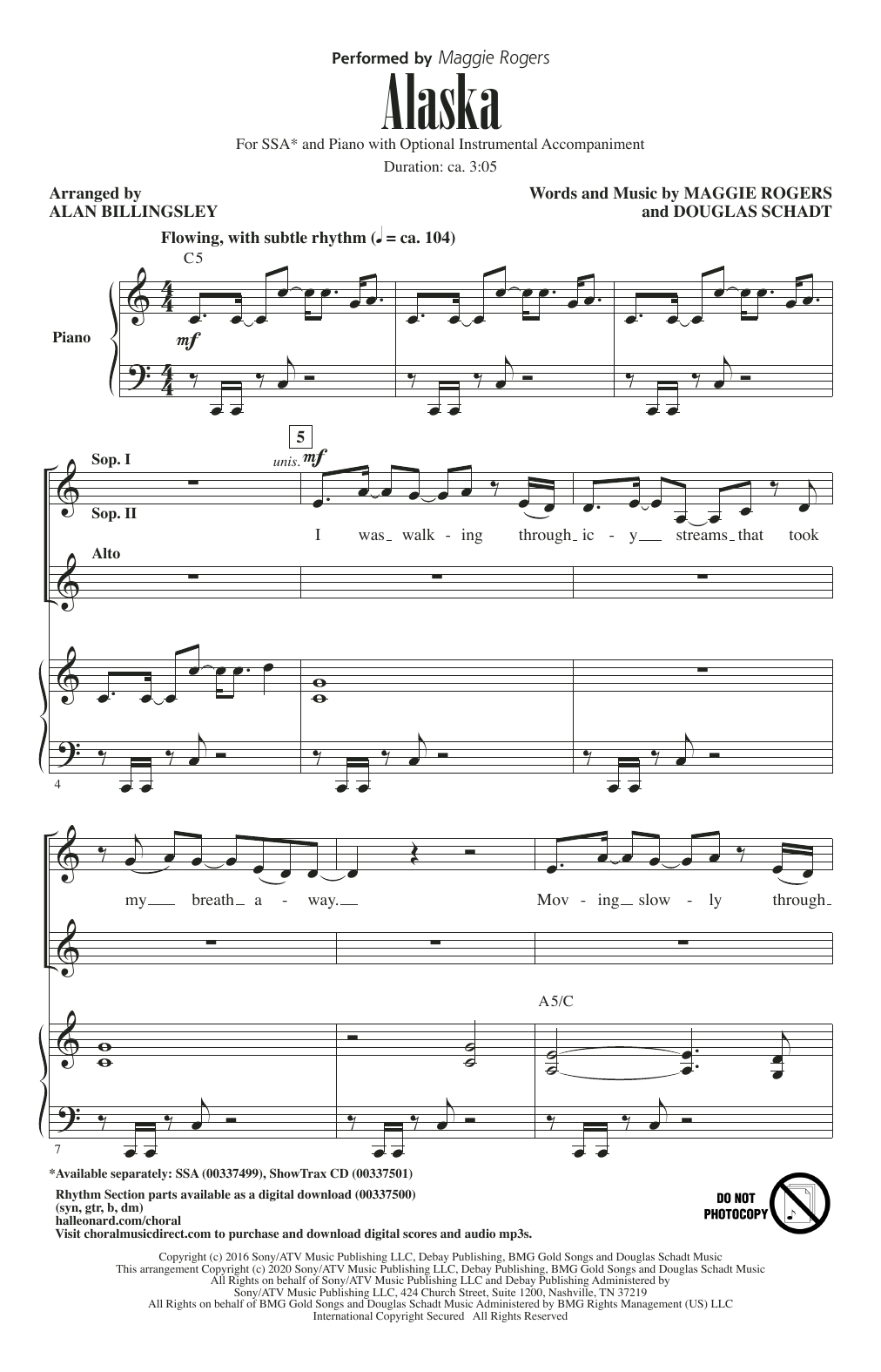 Maggie Rogers Alaska (arr. Alan Billingsley) Sheet Music