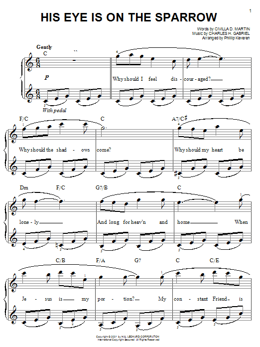 Mahalia Jackson His Eye Is On The Sparrow (arr. Phillip Keveren) Sheet Music